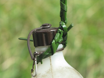 Gourde et ficelle de jonc, détail de près.